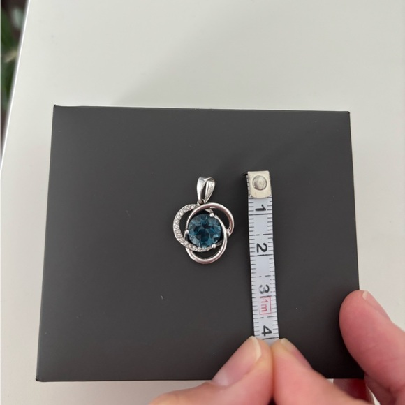 14K Solid White Gold Pendant with London Blue Topaz and Cubic Zirconias - Picture 4 of 4